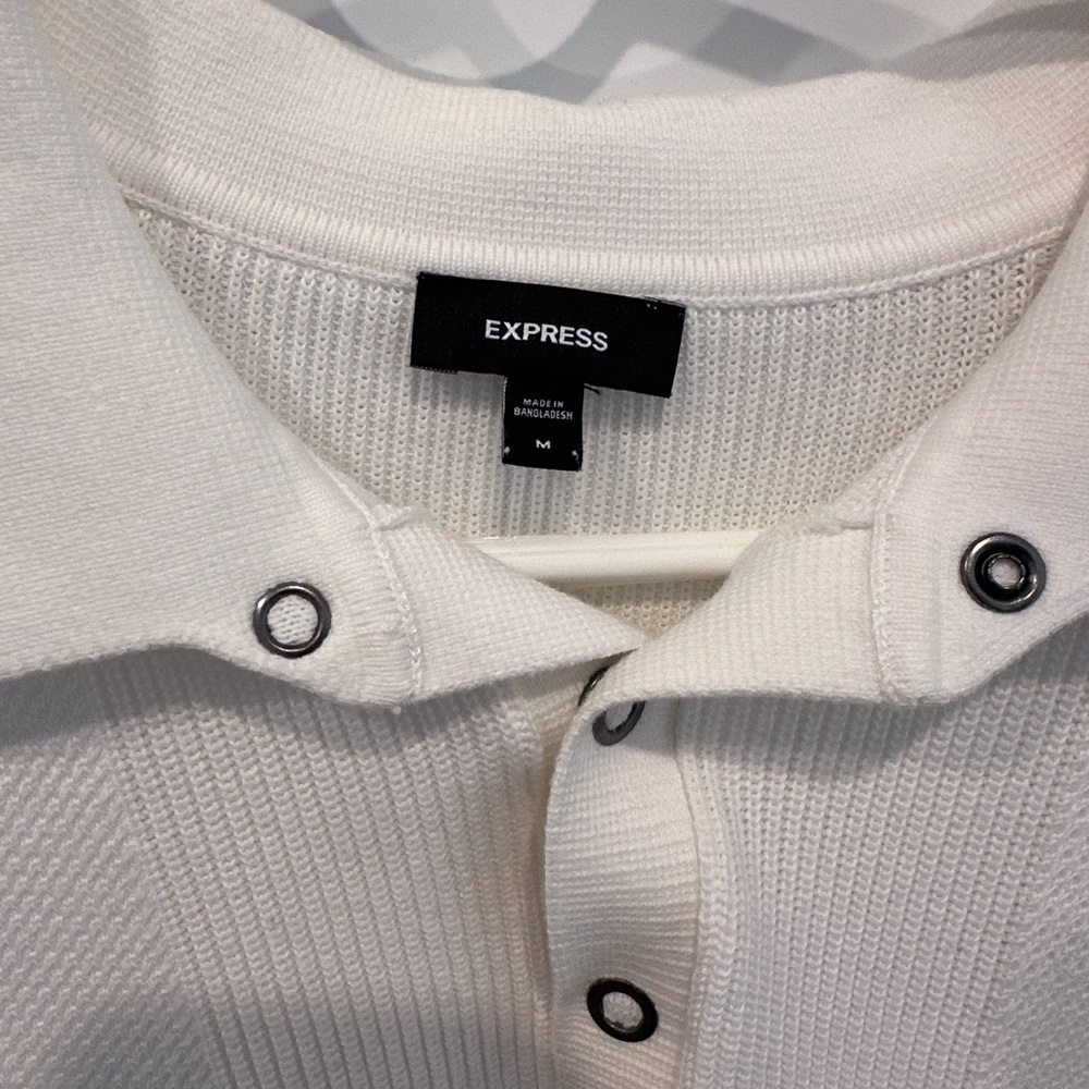Express Men's White Sweater Polo Shirt - Picture 3 of 5